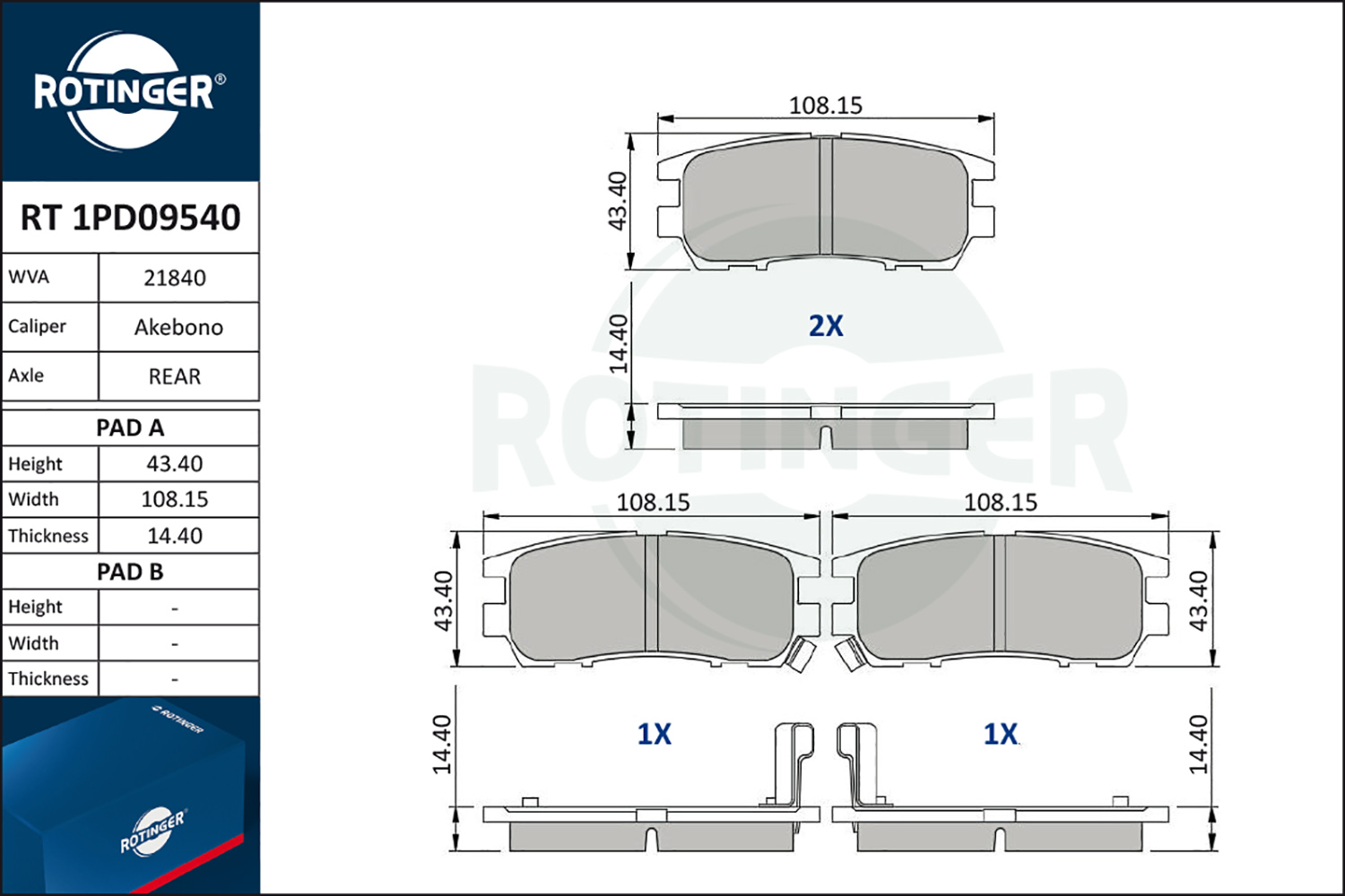 ROTINGER Fékbetét, mind RT1PD09540_ROT